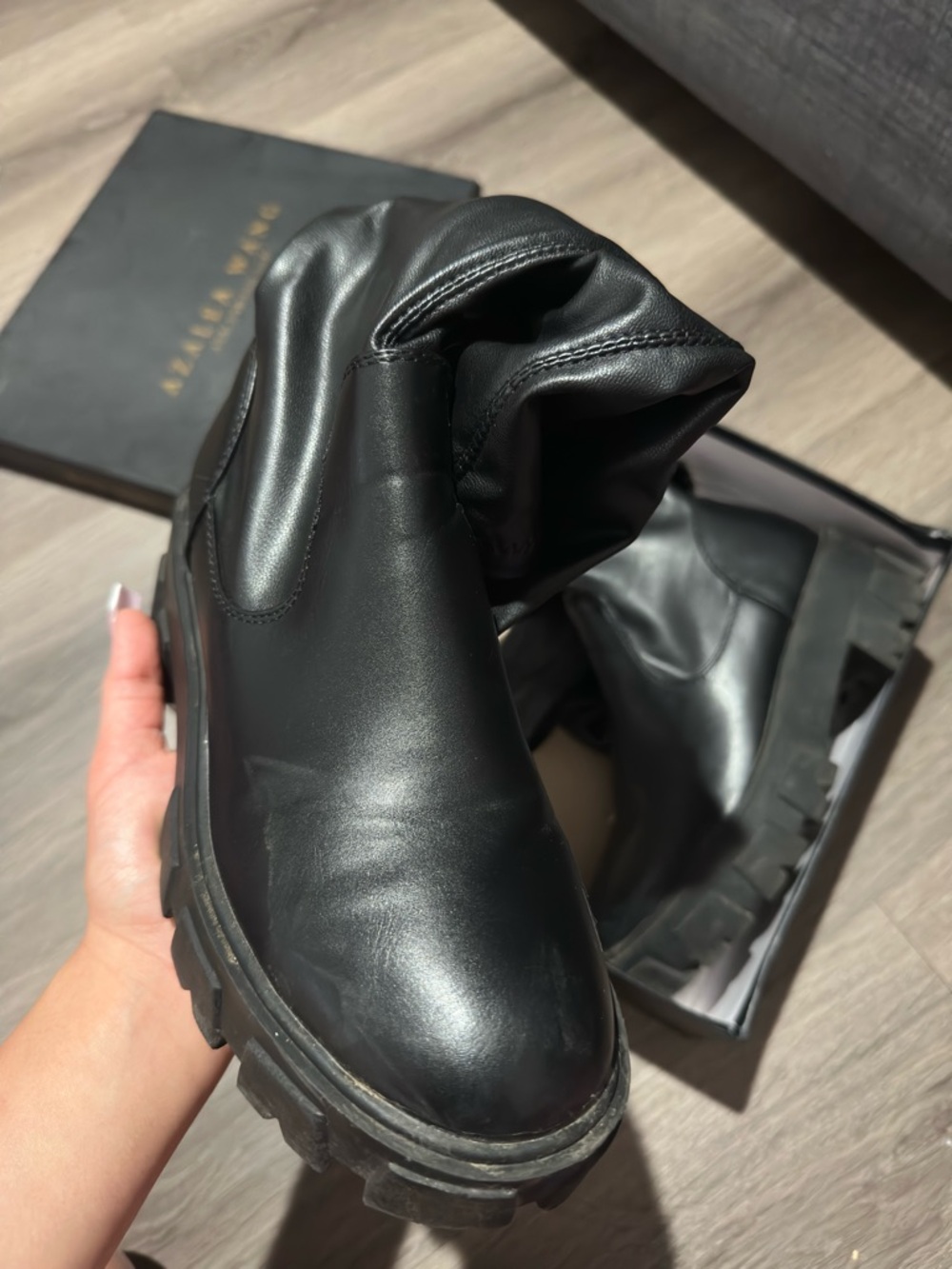 AZALEA WANG LATE NIGHTS OVER THE KNEE FLATFORM BOOT WITH 4 WAY STRETCH IN BLACK - Picture 6 of 11